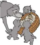 The Jungle Book - Akela The Wolf And Wolf Pups With Baby Mowgli In Basket - Wolf Pack And Man Cub - Filled Embroidery Design - 7140
