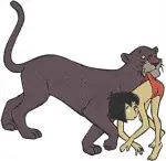 The Jungle Book - Mowgli And Bagheera The Panther Best Friends - Jungle Boy And Mentor Cat Interactions - Filled Embroidery Design - 7156