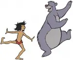 The Jungle Book - Mowgli The Man Cub And Baloo The Bear - Playful Jungle Friends Interacting Poses - Filled Embroidery Design - 7167