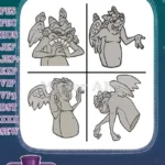 Hunchback Of Notre Dame Gargoyle Victor Hugo Laverne Various Animated Poses Set - Filled Embroidery Design - Instant Download