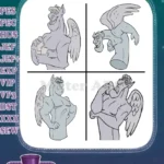 Hunchback Of Notre Dame Gargoyle Laverne Various Wise And Animated Poses - Filled Embroidery Design - Instant Download