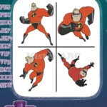 The Incredibles - Mr Incredible Bob Parr And Dash Parr Son - Superhero Father Son Dynamic Action Poses - Filled Embroidery Design - Instant Download
