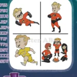 The Incredibles - Dash Parr Running And The Incredible Family Group - Superhero Kid And Family Team Up - Filled Embroidery Design - Instant Download
