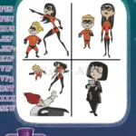 The Incredibles - Violet Parr Elastigirl Dash Parr And Edna Mode - Superhero Family And Fashion Designer - Filled Embroidery Design - Instant Download