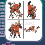 The Incredibles Family - Bob Helen Violet Dash Jack Jack - Superhero Team Action Poses Collection - Filled Embroidery Design - Instant Download