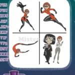 The Incredibles - Elastigirl Helen Parr Stretching And Edna Mode With Karen Voyd - Female Superheroes - Filled Embroidery Design - Instant Download