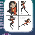 The Incredibles - Violet Parr Force Field And Elastigirl Helen Parr Stretching - Superhero Sister And Mother - Filled Embroidery Design - Instant Download