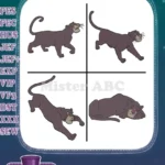 The Jungle Book - Bagheera The Panther Guardian Of Mowgli - Sleek Jungle Cat Poses Collection - Filled Embroidery Design - Instant Download