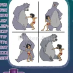 The Jungle Book - Mowgli And Baloo The Bear Dynamic Poses - Jungle Boy And Bear Friendship Interactions - Filled Embroidery Design - Instant Download