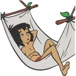 Disney Jungle Book Mowgli Man Cub In Leaves Swinging On Vine Log Hammock - Filled Embroidery Design - 7236