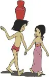 Disney Jungle Book Mowgli And Shanti Village Girl Carrying Water Pot Friends Set - Filled Embroidery Design - 7255