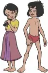 Disney Jungle Book Mowgli And Shanti Village Girl Carrying Water Pot Friends Set - Filled Embroidery Design - 7256