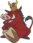 The Lion King Pumbaa Whog Dancing In Mud Eating Apple And Surprised Poses - Filled Embroidery Design - 7333
