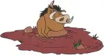 The Lion King Pumbaa Whog Dancing In Mud Eating Apple And Surprised Poses - Filled Embroidery Design - 7334