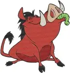 The Lion King Pumbaa Whog Dancing In Mud Eating Apple And Surprised Poses - Filled Embroidery Design - 7335