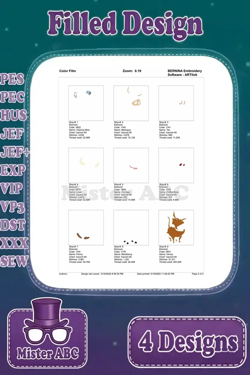 Part one of the color film for the smiling Pumbaa embroidery design, detailing initial color changes.