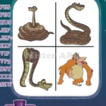 Disney Jungle Book Kaa The Snake King Louie Orangutan Jungle Characters - Filled Embroidery Design - Instant Download