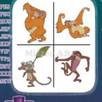 Disney Jungle Book King Louie Orangutan Monkey Servant Jungle Rhythm Designs - Filled Embroidery Design - Instant Download