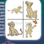 The Lion King Simba Cub Young Lion Running Sitting And With Butterfly Playful - Filled Embroidery Design - Instant Download