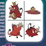 The Lion King Pumbaa Whog Dancing In Mud Eating Apple And Surprised Poses - Filled Embroidery Design - Instant Download