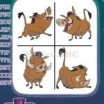 The Lion King Pumbaa Whog Full Body Character Poses Running And Standing - Filled Embroidery Design - Instant Download