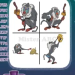 The Lion King Rafiki Mandrill Shaman Staff Meditating Fruit Dancing Poses - Filled Embroidery Design - Instant Download