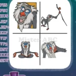 The Lion King Rafiki Mandrill Portraits Meditating Laughing And With Staff - Filled Embroidery Design - Instant Download