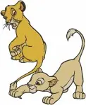 The Lion King - Young Simba And Nala Playful Lion Cub Interactions - Best Friends Tumbling And Pouncing - Filled Embroidery Design - 7465