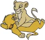 The Lion King - Young Simba And Nala Playful Lion Cub Interactions - Best Friends Tumbling And Pouncing - Filled Embroidery Design - 7466