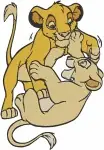 The Lion King - Young Simba And Nala Playful Lion Cub Interactions - Best Friends Tumbling And Pouncing - Filled Embroidery Design - 7467