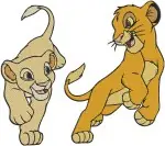 The Lion King - Young Simba And Nala Playful Lion Cub Interactions - Best Friends Tumbling And Pouncing - Filled Embroidery Design - 7468