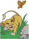 The Lion King - Young Nala With Flowers And Butterfly - Young Simba Chasing Butterfly - Lion Cub Nature Play - Filled Embroidery Design - 7473