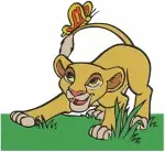 The Lion King - Young Nala With Flowers And Butterfly - Young Simba Chasing Butterfly - Lion Cub Nature Play - Filled Embroidery Design - 7474