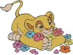 The Lion King - Young Nala With Flowers And Butterfly - Young Simba Chasing Butterfly - Lion Cub Nature Play - Filled Embroidery Design - 7475