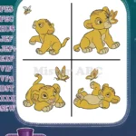 The Lion King Simba Cub Playing With Butterflies Various Adorable Sitting Poses - Filled Embroidery Design - Instant Download