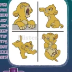 The Lion King Simba Cub Young Lion Roaring Playing Pouncing And Sitting Poses - Filled Embroidery Design - Instant Download