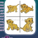 The Lion King Simba Cub Various Cute Sitting And Lying Down Character Poses - Filled Embroidery Design - Instant Download