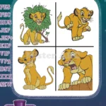 The Lion King Simba Cub With Leaf Mane Sitting And On Pride Rock Iconic Poses - Filled Embroidery Design - Instant Download