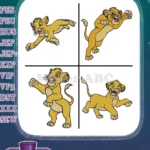The Lion King Simba Cub Energetic Leaping Pouncing And Curious Character Poses - Filled Embroidery Design - Instant Download