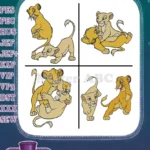 The Lion King - Young Simba And Nala Playful Lion Cub Interactions - Best Friends Tumbling And Pouncing - Filled Embroidery Design - Instant Download