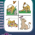 The Lion King - Young Nala With Flowers And Butterfly - Young Simba Chasing Butterfly - Lion Cub Nature Play - Filled Embroidery Design - Instant Download