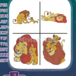 The Lion King - Adult Simba And Nala Playful - Mufasa (Or Simba) With Young Simba On Back - Royal Family Fun - Filled Embroidery Design - Instant Download