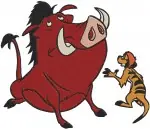 The Lion King - Pumbaa The Whog And Timon Meerkat - Riding Adventures And Young Simba Cameo - Jungle Friends Trio - Filled Embroidery Design - 7546