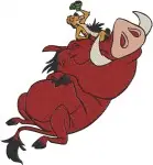 The Lion King - Timon Riding Pumbaa - Dancing And Playful Meerkat And Whog Antics - Comedy Duo Adventures - Filled Embroidery Design - 7551