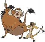 The Lion King - Timon And Pumbaa Walking Together - Meerkat And Whog Friendship Poses - Pride Lands Pals - Filled Embroidery Design - 7558