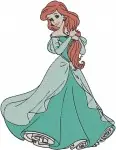 Disney Little Mermaid Ariel Green Dress Human Princess Elegant Poses Walking - Filled Embroidery Design - 7574