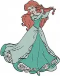 Disney Little Mermaid Ariel Green Dress Human Princess Elegant Poses Walking - Filled Embroidery Design - 7577