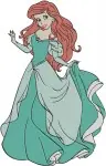 Disney Little Mermaid Ariel Teal Green Dress Human Form Graceful Standing Designs - Filled Embroidery Design - 7578