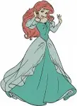 Disney Little Mermaid Ariel Teal Green Dress Human Form Graceful Standing Designs - Filled Embroidery Design - 7581