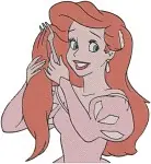 Disney Little Mermaid Ariel Pink Nightgown Brushing Hair Flower Crown Human Collection - Filled Embroidery Design - 7595